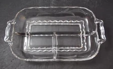 Vintage 3 Part Section Clear Glass Etch Relish 2 Handled Scallop 12" GY2