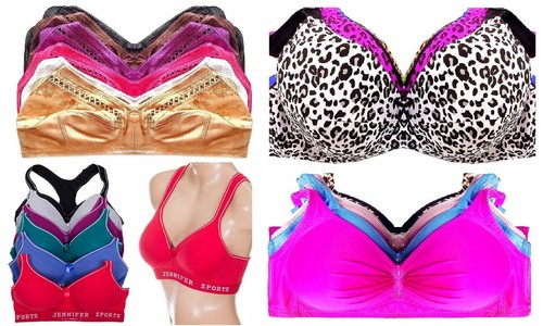 6 Pack Wireless Unlined Lounge Non Padded Full Coverage Bras Sports Wide Back - 第 1/18 張圖片