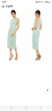 MAC DUGGAL 93592 Striped Floral Embellished Sleeveless Midi Dress Seafoam Size 8