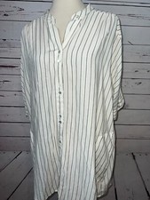 Soft Surroundings Tunic Top White Large 2AM85 Shirt Blouse Striped Belmot Womens