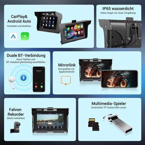 5'' Motorcycle Car Sat Nav GPS Navigation Touch Screen CarPlay / Android Auto - Bild 13 von 14