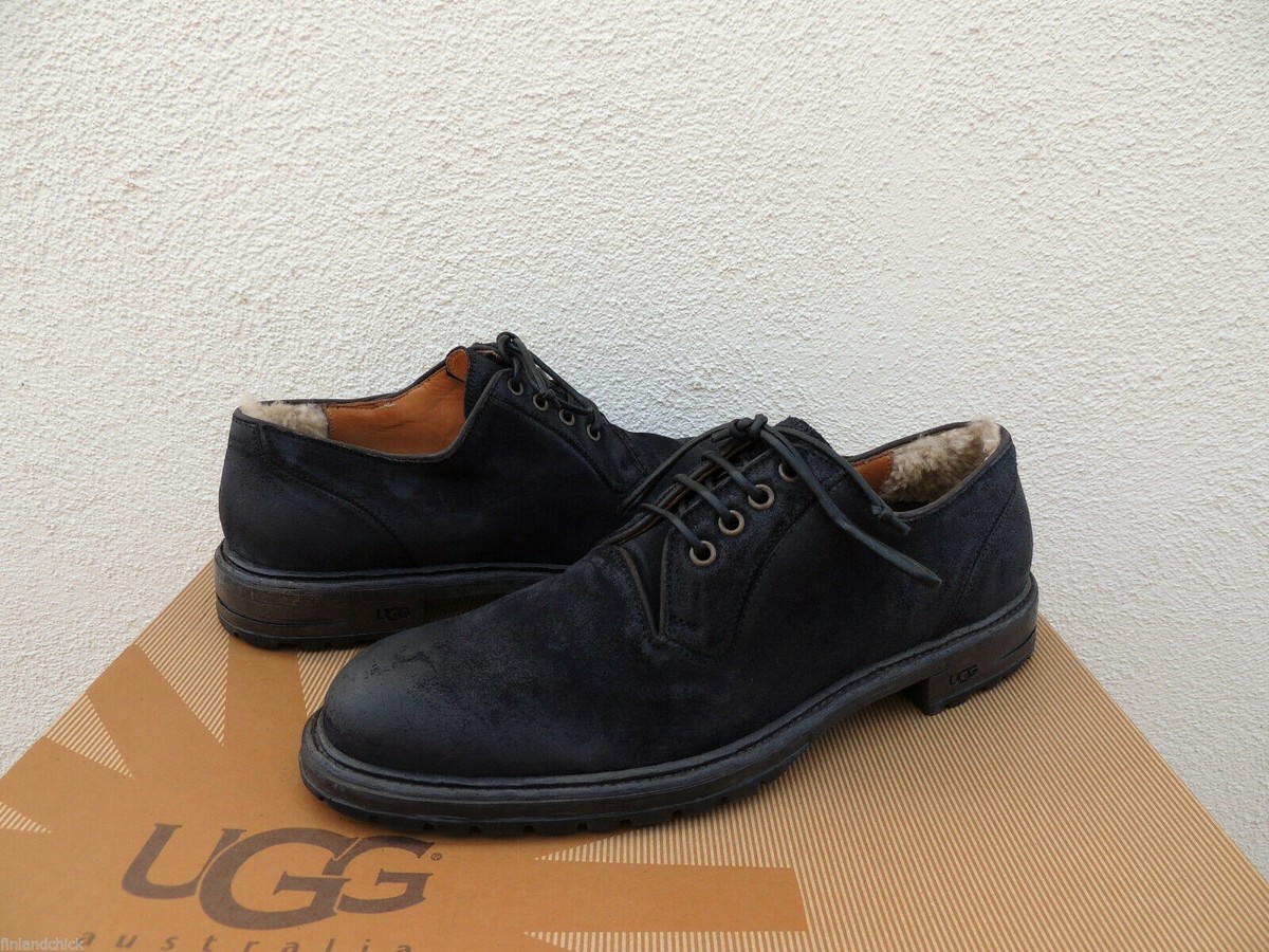UGG COLLECTION EDINO OILED BLACK SUEDE LACE-UP LOAFERS, MEN 