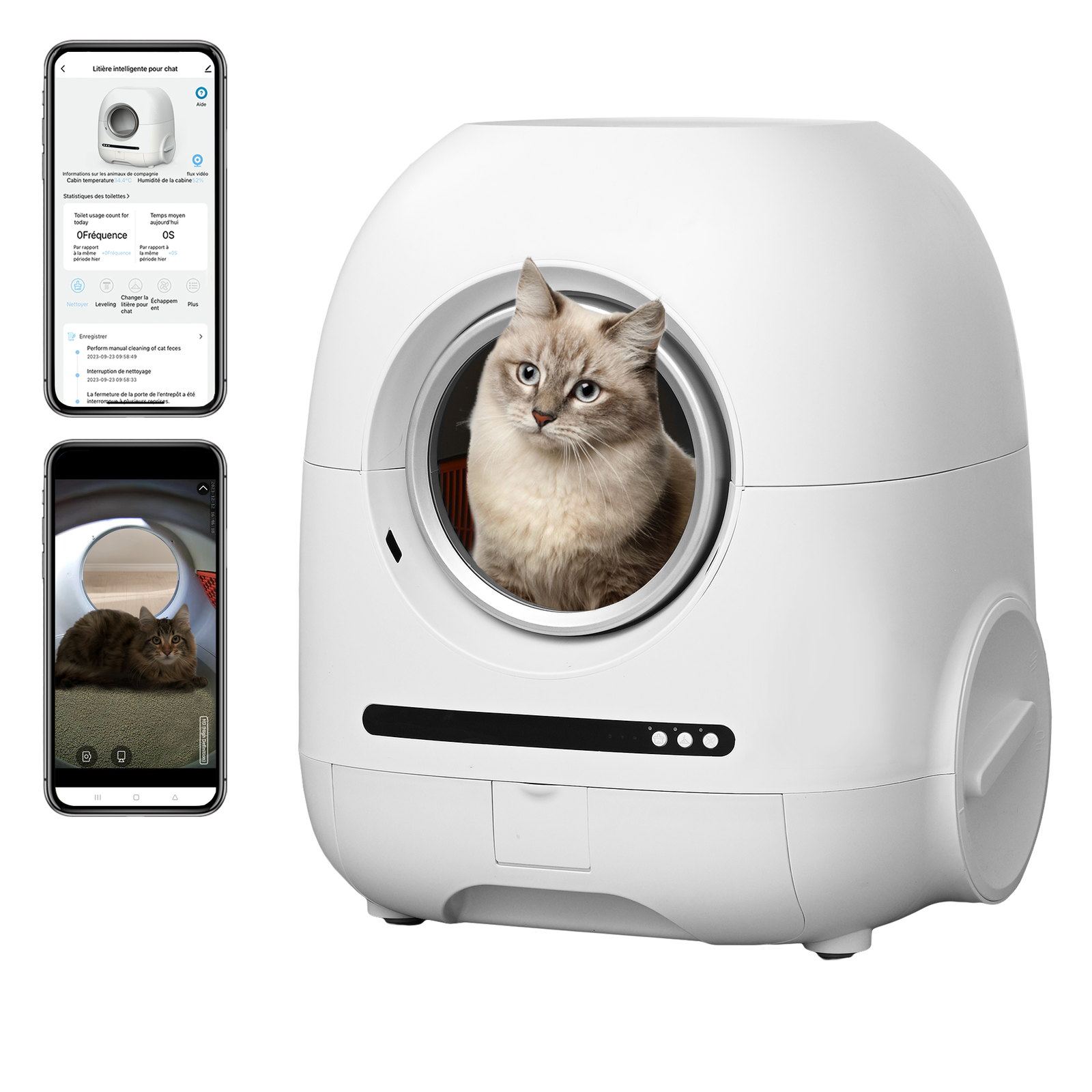Self-Cleaning Cat Litter Box 68L+9L, Variety of Litter, APP Control, Real-Time