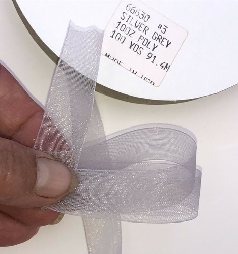 SILVER GREY SHEER RIBBON, 100 YARD SPOOL. 5/8" #3 MADE IN USA 25 ANNIVERSARY! - Picture 2 of 6