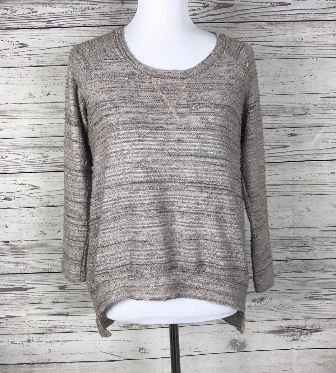 Bobeau Women s Taupe Gray Textured Hi Lo Pullover Metallic Sweater Top Size S