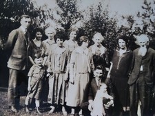 Happy Big Family Antique Photo VTG 1920s Grandpa Beard Boy Girl Baby