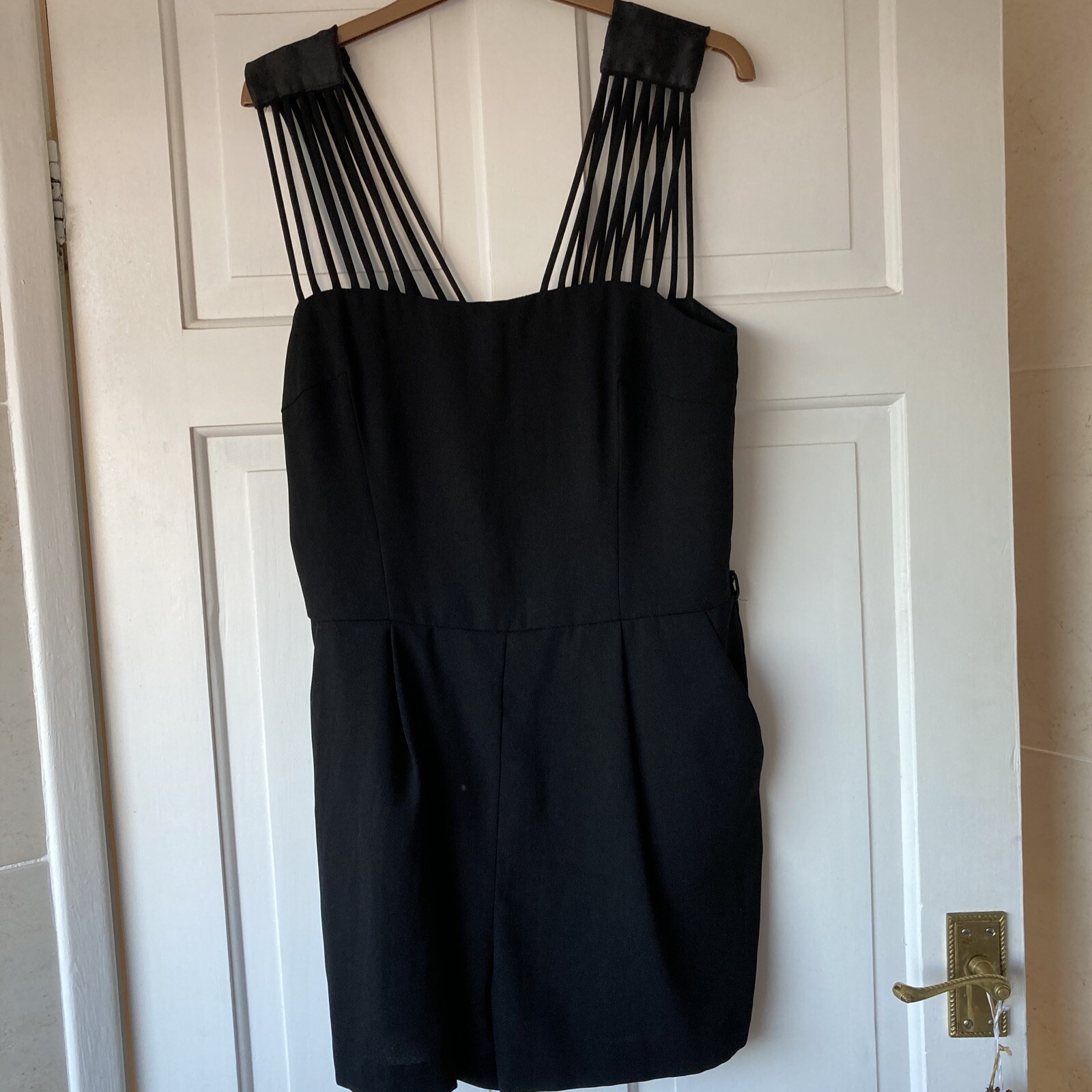 Warehouse Spotlight Black strappy  Playsuit Womens Size 12  pockets