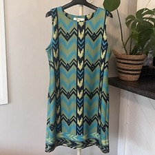 Anthropologie Aryeh Dress Womens Sz M Green Blue Geometric Boho Chevron Colorful