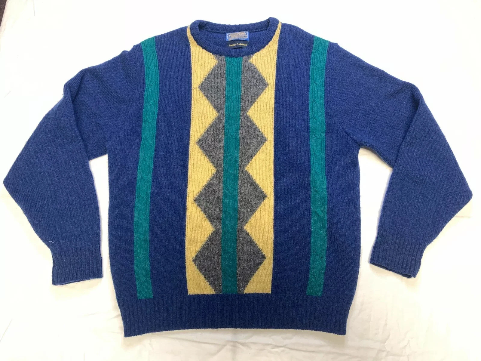 Vtg Pendleton 100% Wool Sweater Crewneck Country Traditionals Mens sz. L Stripe