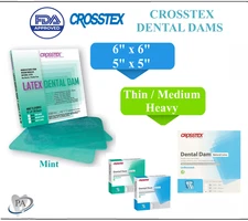 Crosstex Latex Dental Dam Rubber Dam 6"x6",5" x 5", Mint, Unflavored Powder free