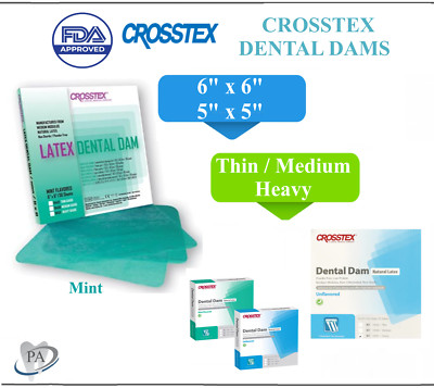 Crosstex Latex Dental Dam Rubber Dam 6''x6'',5'' x 5'', Mint, Unflavored Powder free