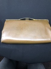 Vtg 1950's 60's clutch bag purse brown gold retro classic