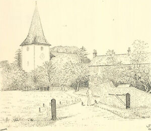 J.A. Pusey - 1992 Pen and Ink Drawing, Walking the Dogs, Bosham