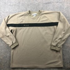 Columbia Sweater Men Large Beige V Neck Hiking Fleece Pullover Embroidered