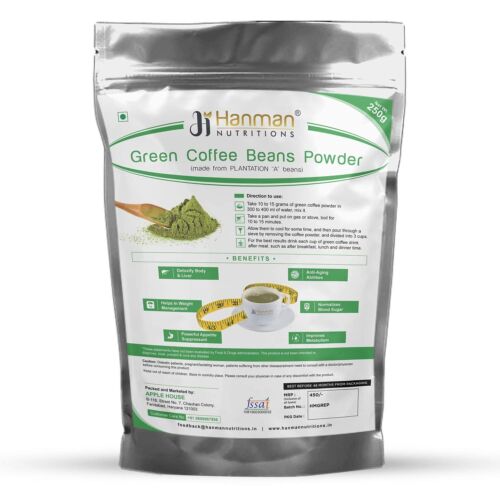 Hanman Nutritions polvere di chicchi di caffè verde per aiuto nel viaggio di perdita di peso 250 gm - Foto 1 di 4