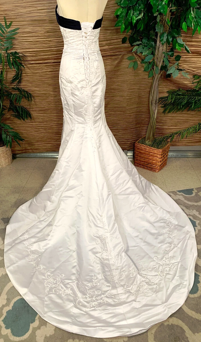 White wedding dress with shop black trim