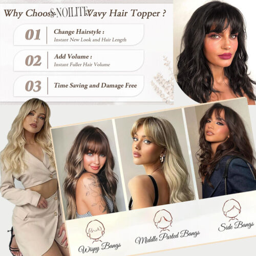 100% Real Natural Topper with Bangs Toupee For Thinning Hair as Human Half Wig - Picture 4 of 56