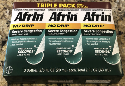 AFRIN NO DRIP SEVERE CONGESTION Nasal Pump Mist (3)- 2 FL OZ Each. EXP- 01/2026