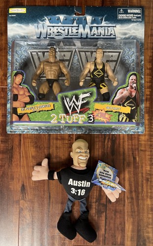 WWE WWF Jakks Lot - The Rock & Owen Hart 2 Tuff 3 + Stone Cold Austin Bangers