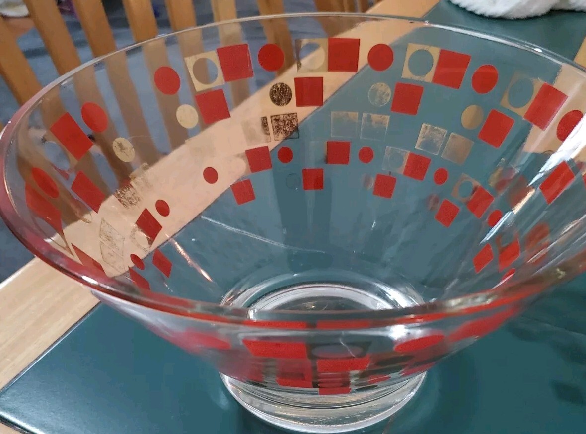 MCM Retro Clear Glass Orange Gold Square Circle Design Chip Bowl Replacement