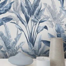  Blue Akari Madagascar Leaf Tropical Banana Palm Leaves Rasch Wallpaper