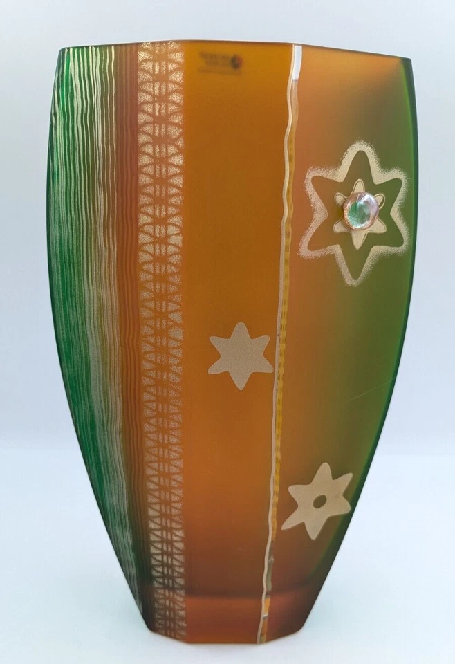 Womar Glass Hand Painted Art Vase 14" Poland - Image 3 of 4