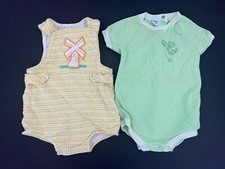 Vintage Carter's Short Romper 1pc Yellow Windmill 6 mo  Green Kitty 3 mo Lot 2