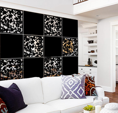 12PCS PVC Wall Divider Panels with Butterfly Flower Bird Privacy Screen Black