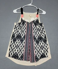 NWT~JOLT  Floral Front Jersey Knit Beige Back Pleated Blouse Tank Top MED