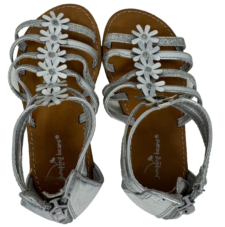 Sandalias de gladiador Jumping Beans Jubilee con cremallera plateadas talla: 6 77G Foto 3 de 4
