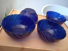 4 Duralex Cobalt Blue Swirl Bormioli Rocco Fruit Dessert Bowls France