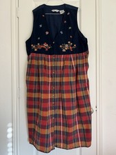 Vintage Fall Plaid Embroidery Button Dress Plus Size Victoria Jones 50” Long
