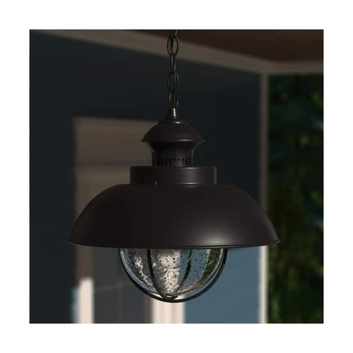 1-Light Black Coastal Barn Dome Pendant, Outdoor, Clear Glass - Picture 2 of 9
