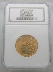 1911 $10 Indian Head Gold Eagle - NGC MS 62