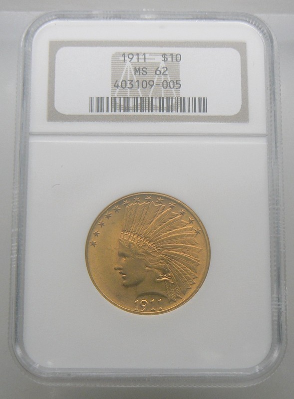1911 $10 Indian Head Gold Eagle - NGC MS 62