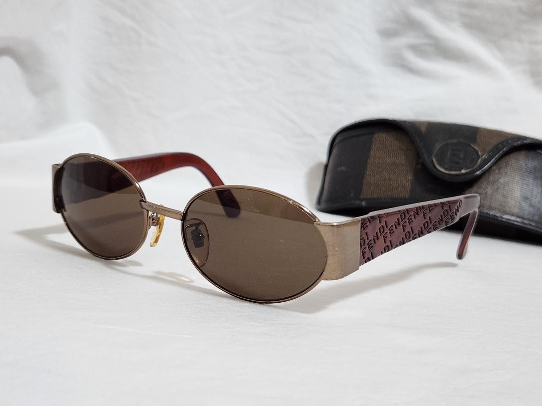 Fendi Round Metal Sunglasses with Brown Gradient Lenses and Logo