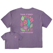 Life is Good 139713 - Women's Take it Easy Beach Flowers S/S Crusher Boxy Tee -