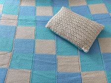 NEW Handmade Knitting / Crochet Colorful Blanket Matching Pillow 130" X 60"
