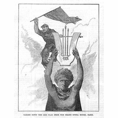 PARISER KOMMUNE Die rote Flagge vom Großen Opernhaus abnehmen - antiker Druck 1871