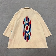 Vintage Chimayo Wool Jacket Southwestern Native Blanket Coat Beige 1940s 50s