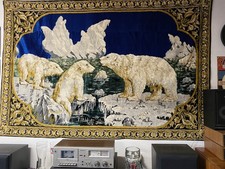 Vintage 1970's Italian Polar Bear Tapestry Rug.  72" x 48”.