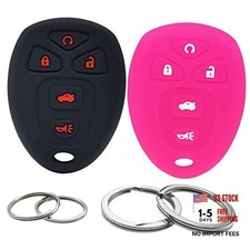 2Pcs Silicone 5Buttons Key Fob Cover Remote Case Protector Black  Hot Pink