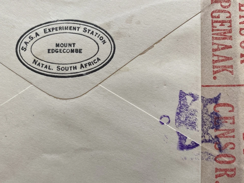 SOUTH AFRICA 1943 Cover to USA, Violet Coat of Arms Censor Mark & S.A.S.A Cachet - Image 3 of 4