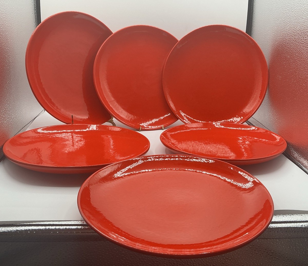 イタリア製Baldelli バルデッリ陶器 Set of 6 Vintage Baldelli Italy Red Plates - MCM Brutalist Studio
