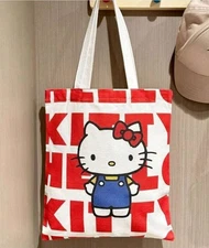 Hello Kitty Canvas Bag Tote Handbag Shoulder Straps Sanrio Red Girl Beach New