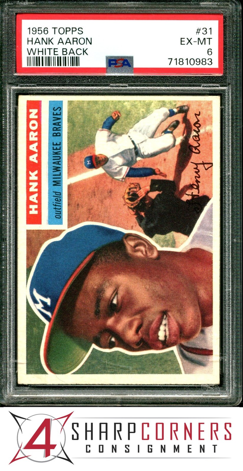 1956 TOPPS #31 HANK AARON BRAVES HOF WHITE BACK PSA 6
