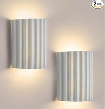 2 White Fluted Modern LED Wall Sconces Wall Lighting Set Hardwired