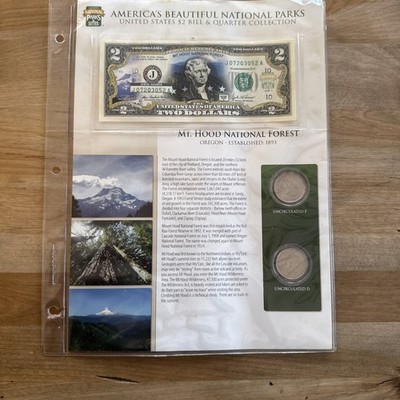 Mt. Hood National Forest $2 Bill & (2) Uncirculated Coins from P&D Mint