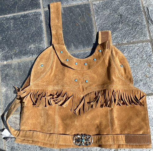 VTG Genuine Wilson’s Leather Dog Outfit Brown Fringe Turquoise Western Sz M