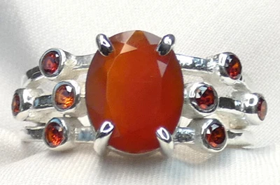 🧡 Karneol & Granat Ring 925 Silber Gr. 59 (18,8) Statement Design UNIKAT 🧡 - Bild 1 von 4